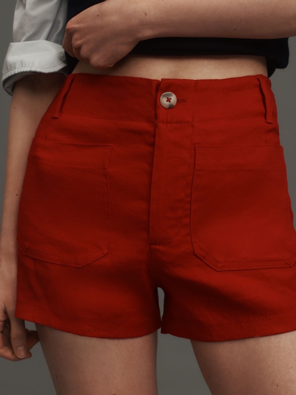 Anthropologie Maeve Colette Linen Blend High Waist Red SIZE 32 NEW